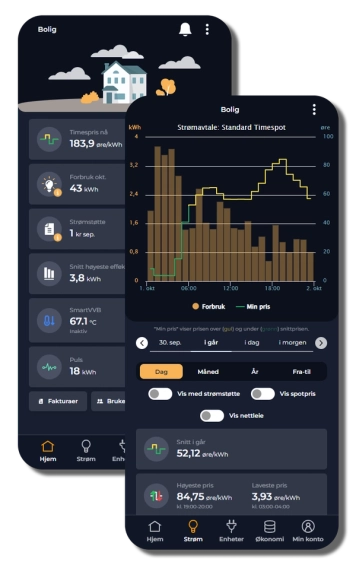 Skjermbilder av app til Gudbrandsdal Energi